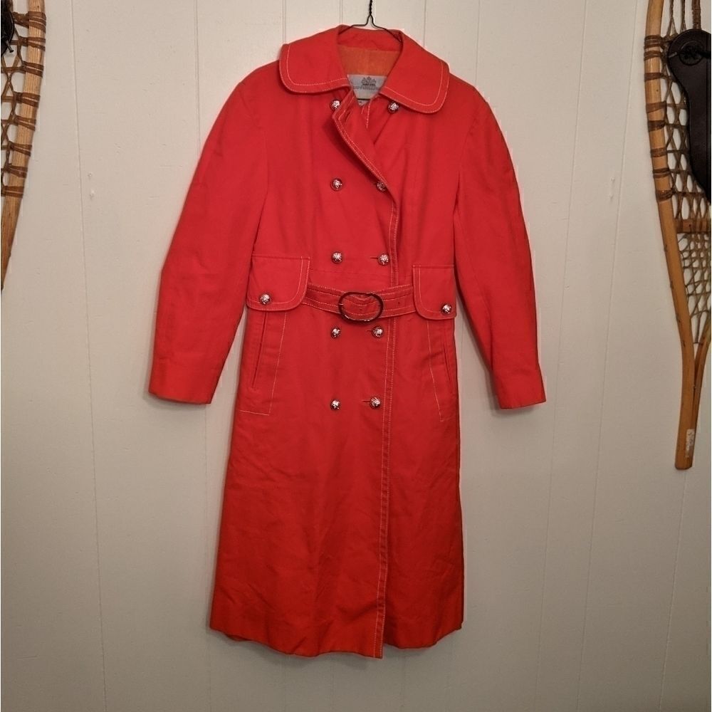 Vintage AQUASCUTUM London Red Ladies Trench/Rain Coat UK 16 US 12